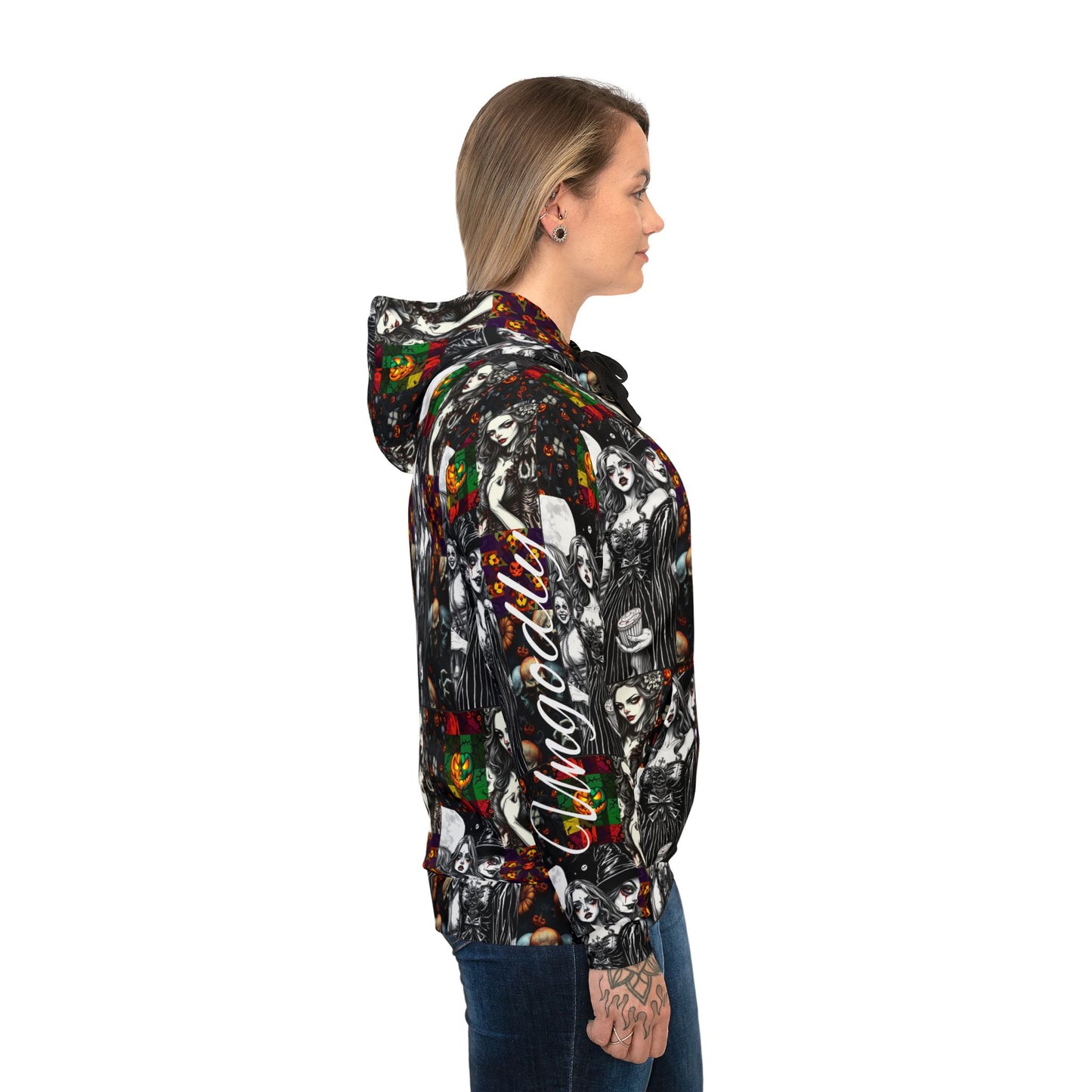 Gothic Vintage Athletic Hoodie, Spooky Fashion, Halloween Wear, Gothic Style, Unique Design, Cozy Hooded Sweatshirt