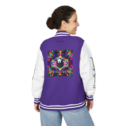 Letterman Jacket — Pink Kaleidoscope "Black Sheep of the Family"  Design with 'Ungodly Apparel' Sleeve Text