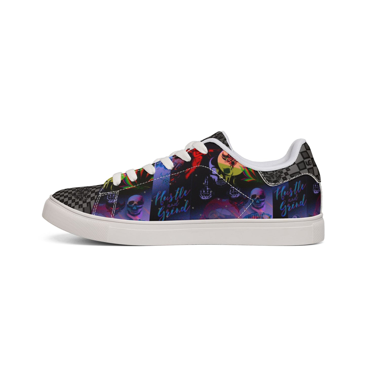 Low-Top Leather Sneakers — Colorful Retro Pop Art Checkered Design