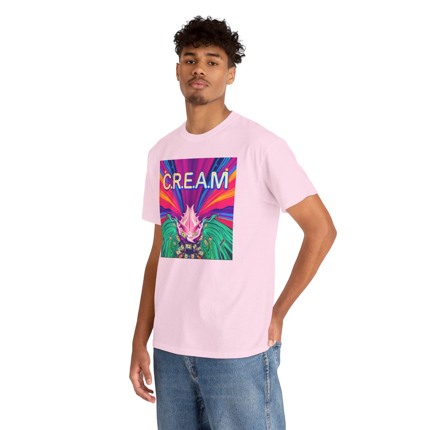 C.R.E.A.M. Unisex Heavy Cotton Tee, Colorful Graphic Shirt, Casual Wear, Music Festival Tee, Gift for Art Lovers