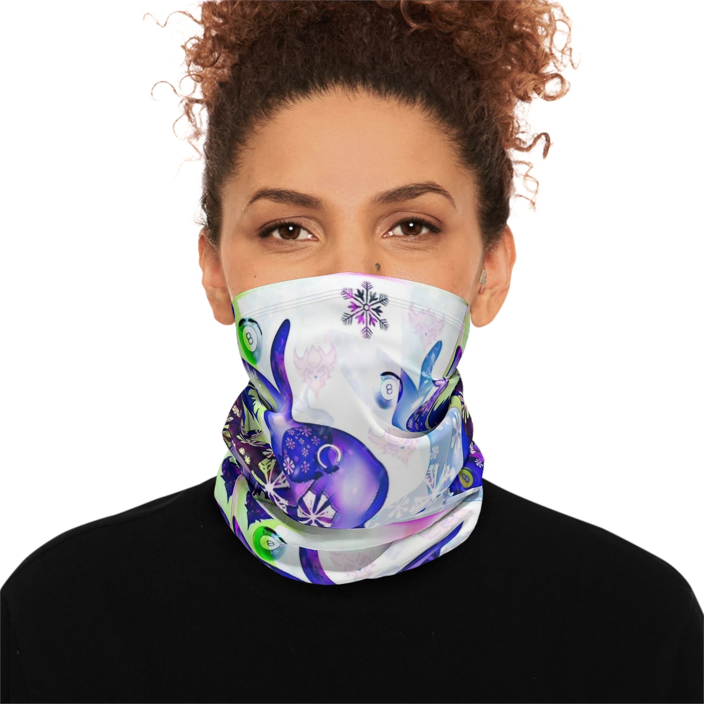 Winter Snow Bunny Neck Gaiter — Floral Snowflake Drawstring Scarf