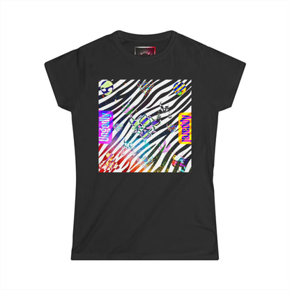 Women's Zebra Neon Graphic Tee – Retro Rainbow 'Good Vibes' Square Design