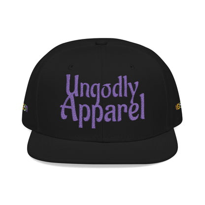 Embroidered Snapback Hat — 'Ungodly Apparel' Purple Script