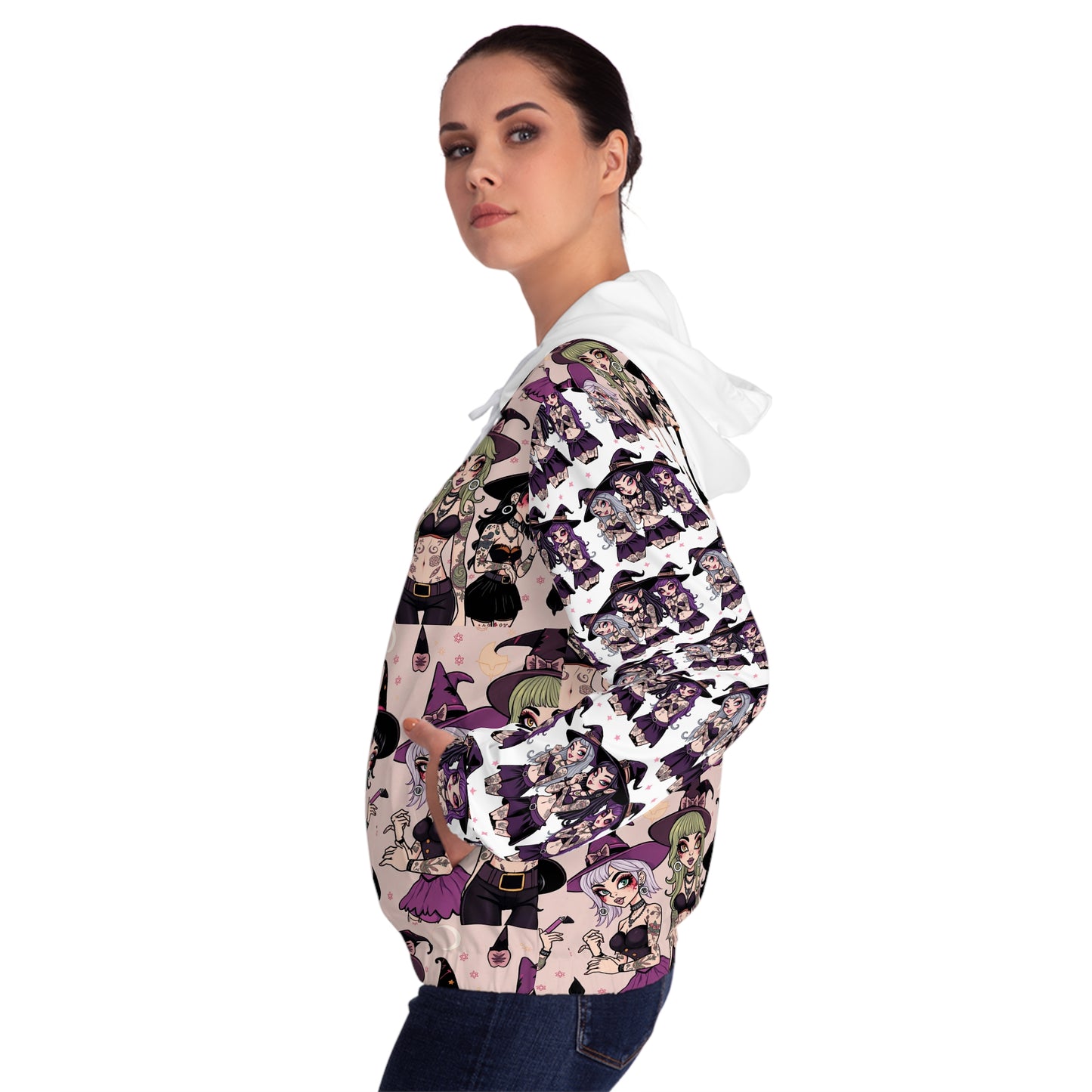 "Ungodly Apparel Witchy Wear" Gothic Witchy Full-Zip Hoodie for Women, Halloween Fashion, Witch Costume, Gift for Her, Trendy Hooded Sweatshirt