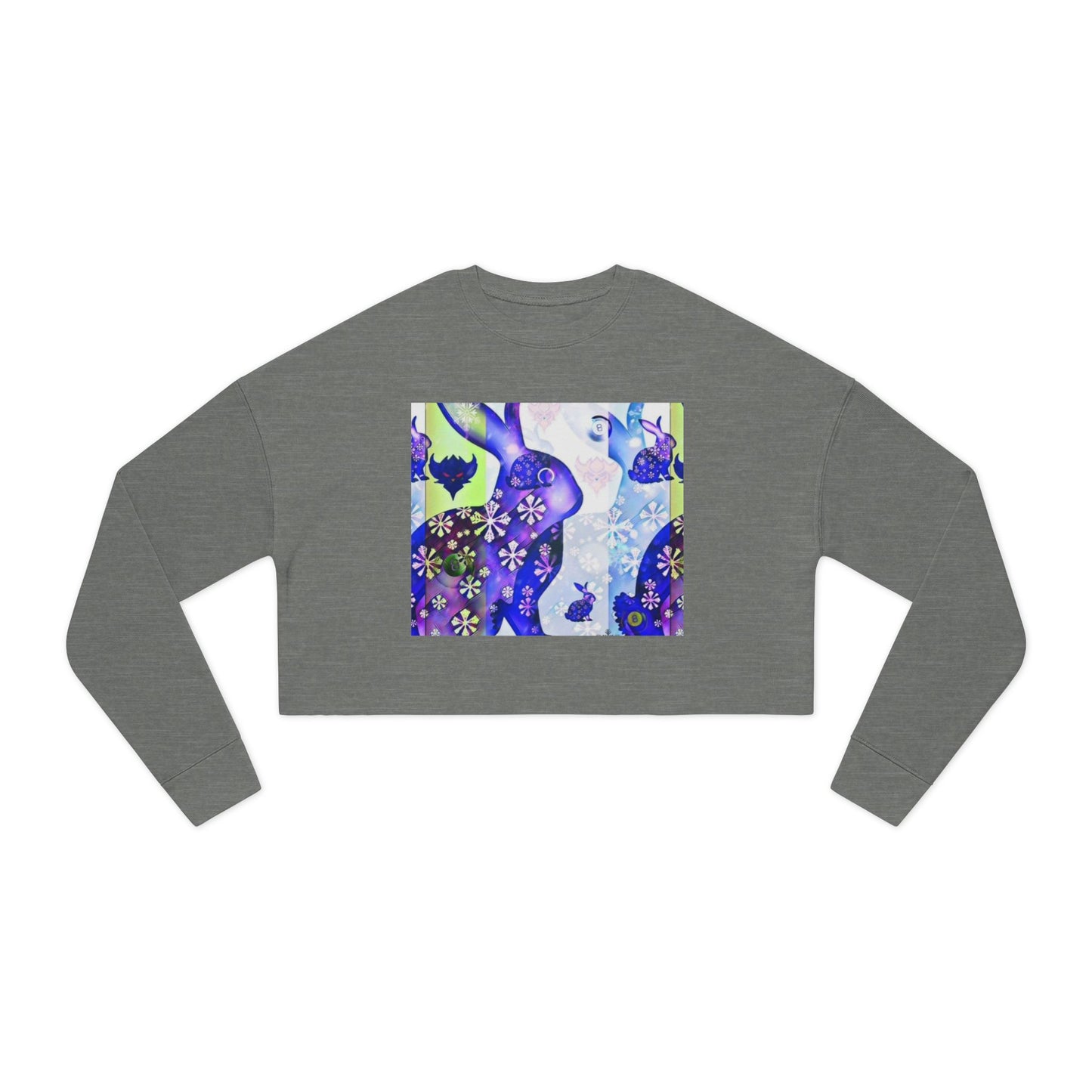 Floral Blue Snow Bunnies Cropped Sweatshirt