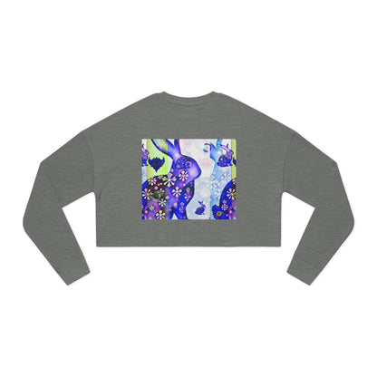 Floral Blue Snow Bunnies Cropped Sweatshirt