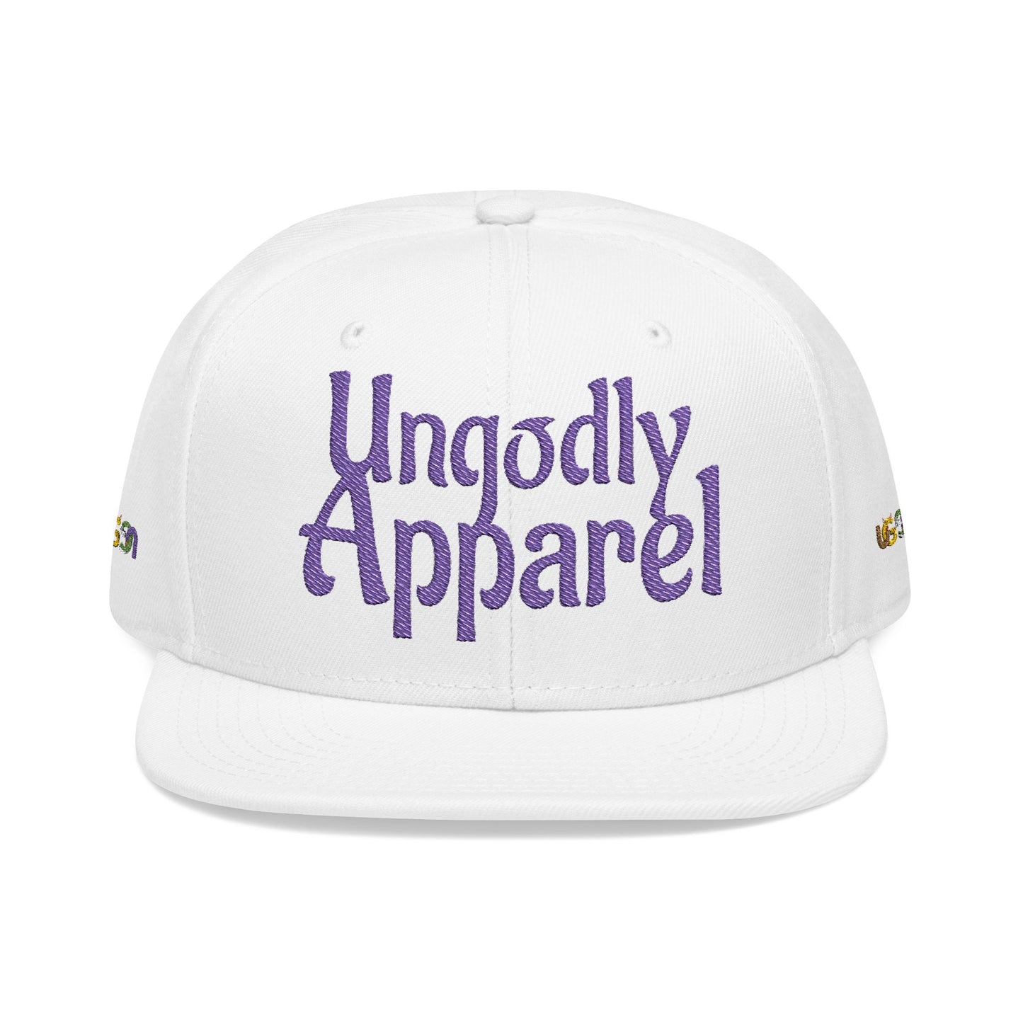 Embroidered Snapback Hat — 'Ungodly Apparel' Purple Script