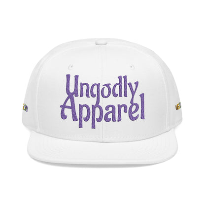 Embroidered Snapback Hat — 'Ungodly Apparel' Purple Script