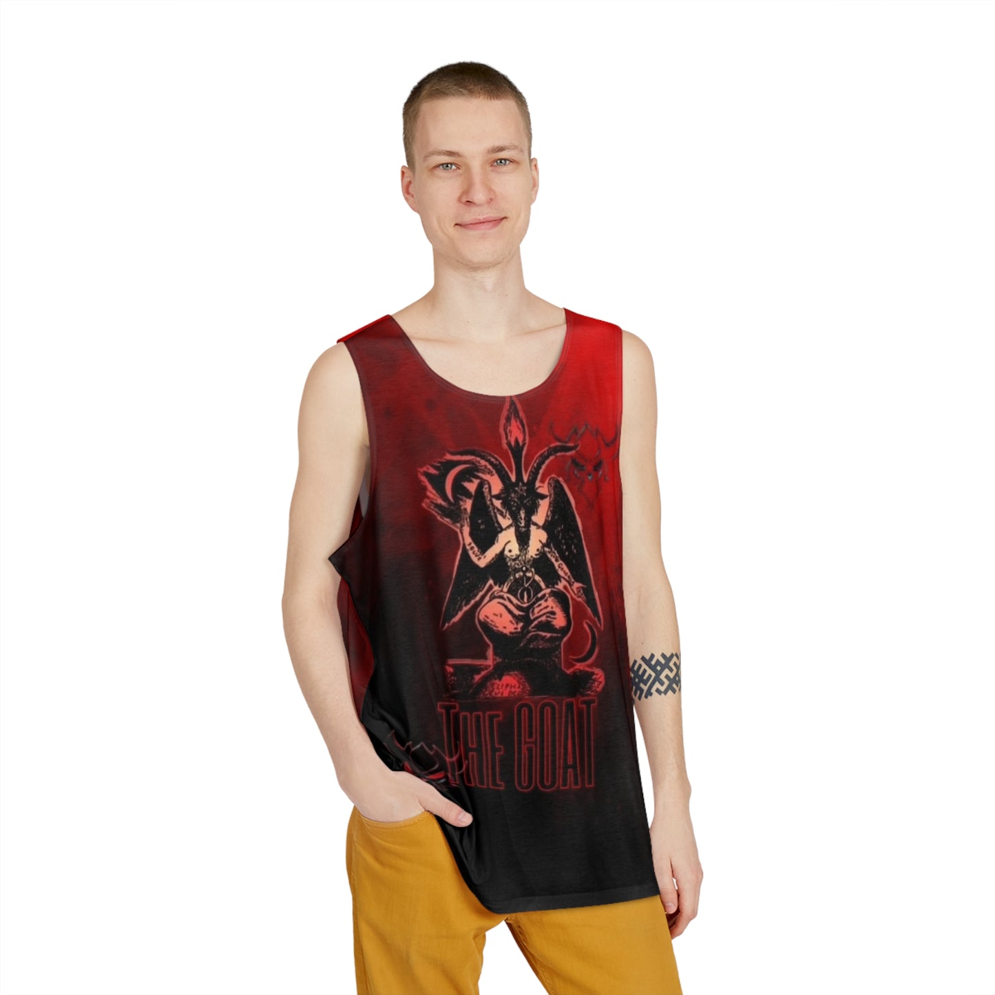 Men's Red & Black Baphomet: "The Goat" Graphic Tank Top