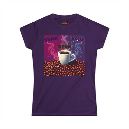 "Flick Your Bean" Women's Softstyle Tee - Fun Coffee Graphic T-Shirt