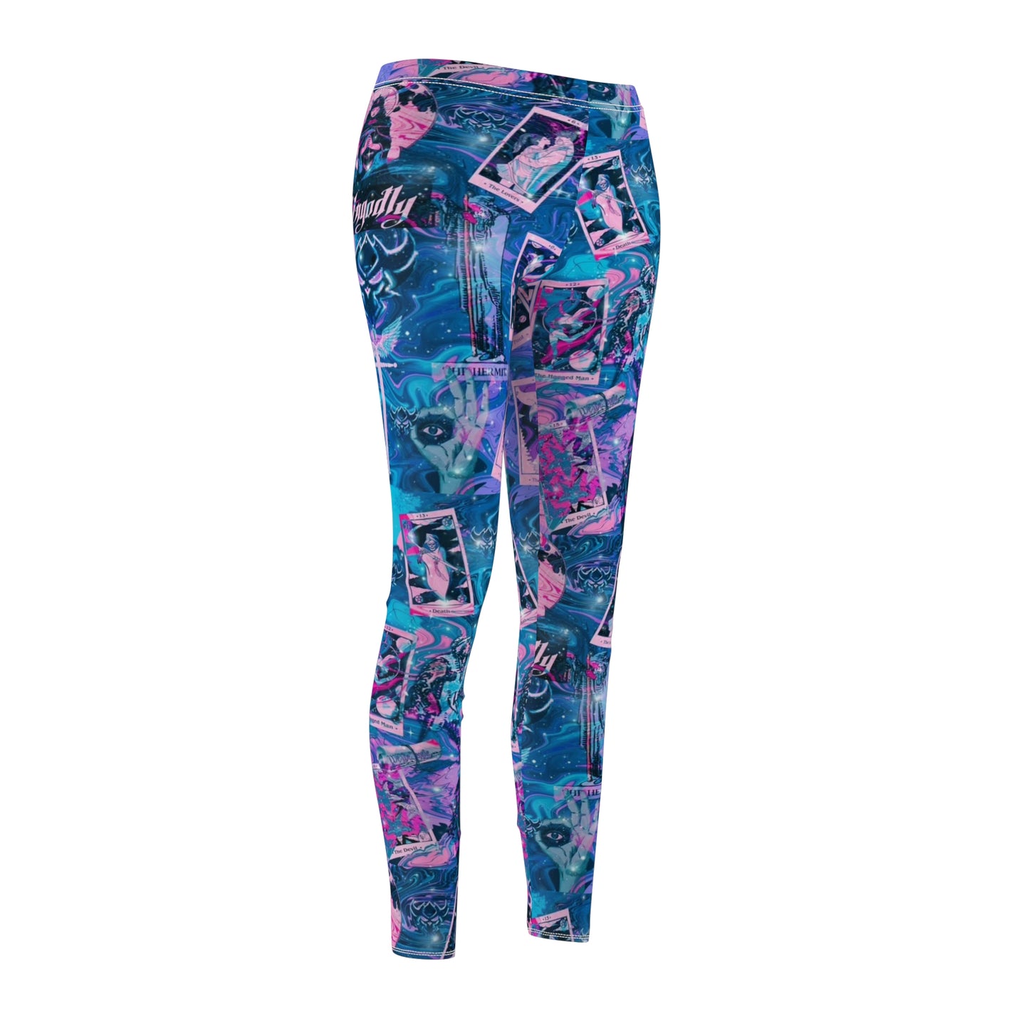 Mystic Tarot Photo Collage Leggings — Women's Vibrant Blue & Pink