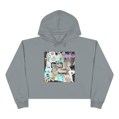 Holographic Floral Crop Hoodie — 'Ungodly Apparel' Graphic