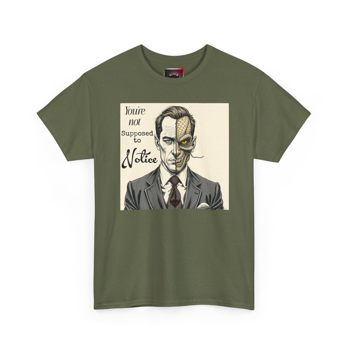 Vintage Noir Reptilian Portrait Tee — “You’re Not Supposed to Notice” Graphic T‑Shirt