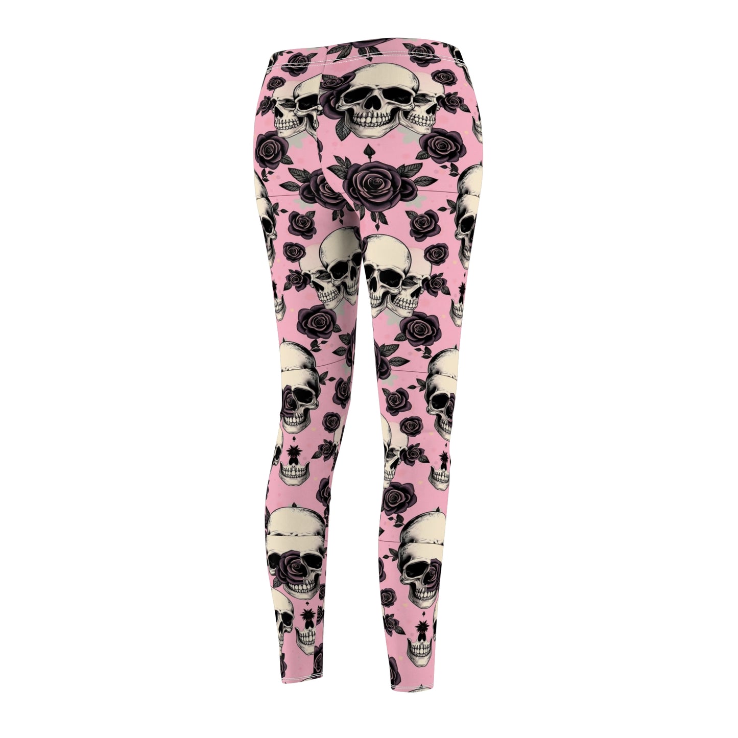 Pink Skull & Rose Leggings — Gothic Floral Women's Leggings