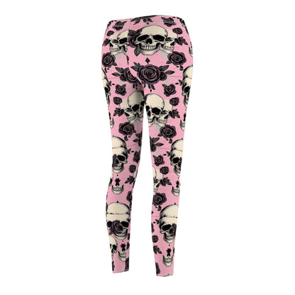 Pink Skull & Rose Leggings — Gothic Floral Women's Leggings