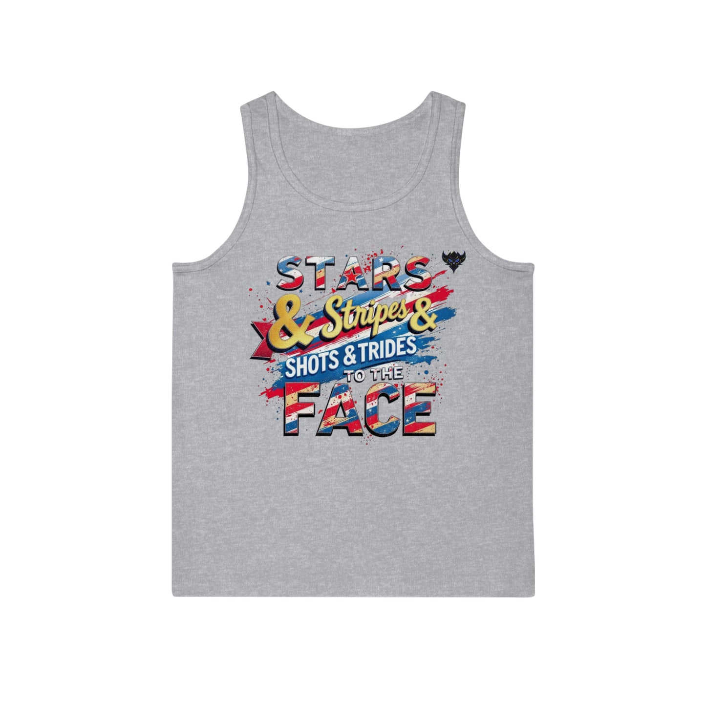 "Stars, Stripes, & Shots to the Face" Tank Top - Unisex Softstyle™ Tank, Perfect for July 4th, Summer Fun, BBQs, Casual Outings, Outdoor Events