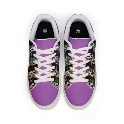 Men's Low-Top Sneakers — Purple Chain Pattern Leather Casual Shoes