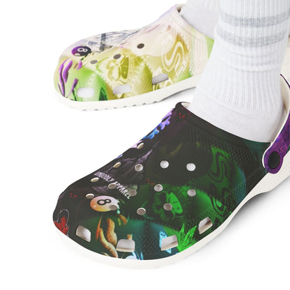 Printed EVA Foam Clogs — Colorful Purple Strap All‑Over Print Garden Vibe