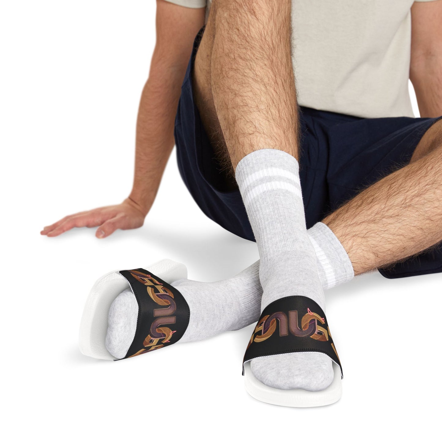Slide Sandals — Retro "UG" Chain Graphic Pool Slides for Men