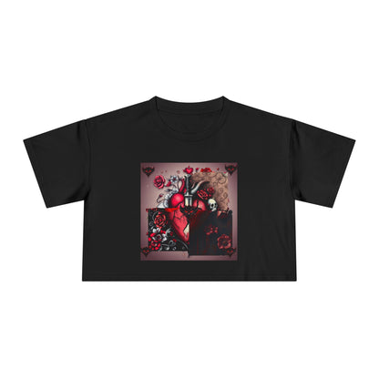 "Tangled Hearts" Bold Heart Floral Women's Crop Tee | Unique Graphic Tee for Casual Style