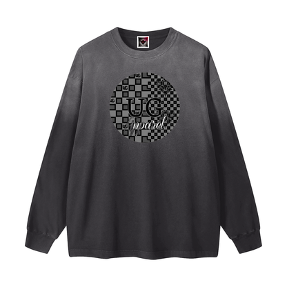 "Black/Gray Checkerboard UG Apparel" Gradient Washed Long Sleeve T-Shirt