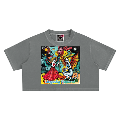 "Good vs Evil Abstract Art" Snow Washed Crop Top