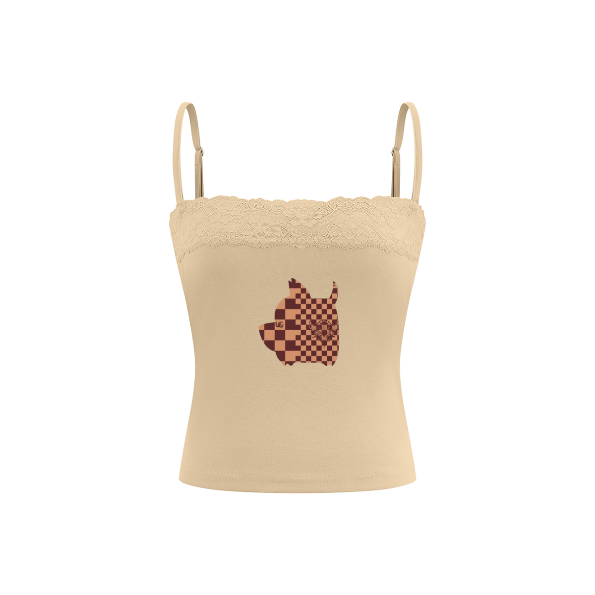 "UG Apparel Brown Checkerboard Dog" Women's Lace Trim Cami Tank Top