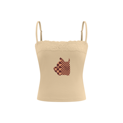 "UG Apparel Brown Checkerboard Dog" Women's Lace Trim Cami Tank Top