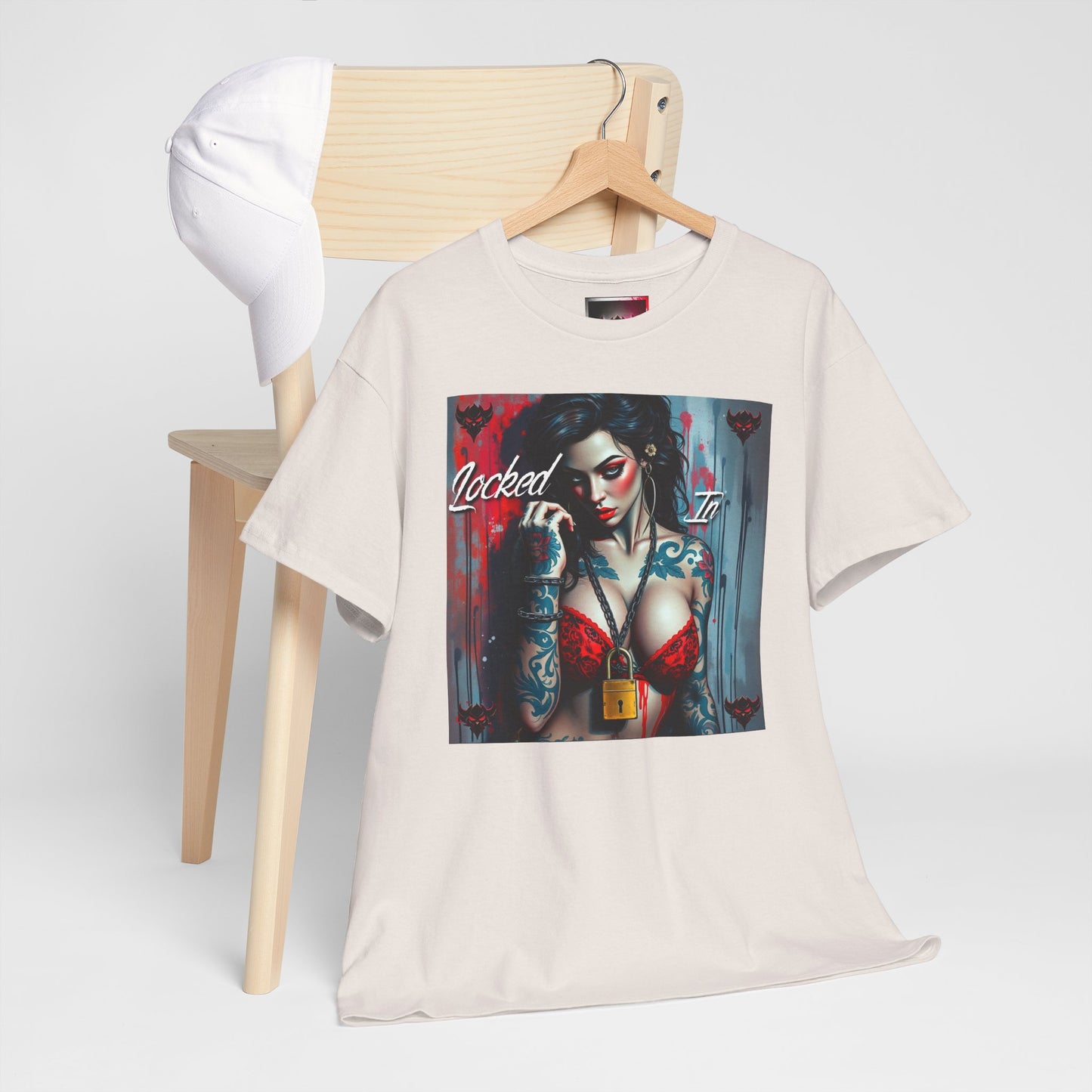 Edgy Tattoo Art Unisex Heavy Cotton Tee - "Locked Inn" Graphic T-Shirt