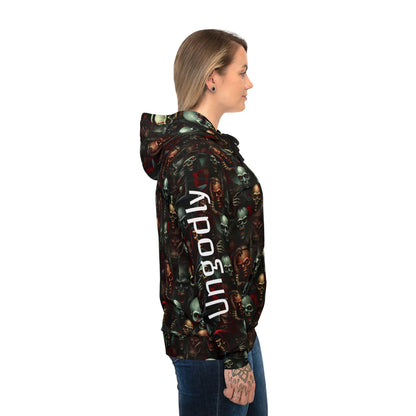 Gothic Skull Hoodie, Edgy Athletic Sweatshirt, Unisex Streetwear, Trendy Graphic Pullover, Festival Style Clothing, Unique Gift Idea