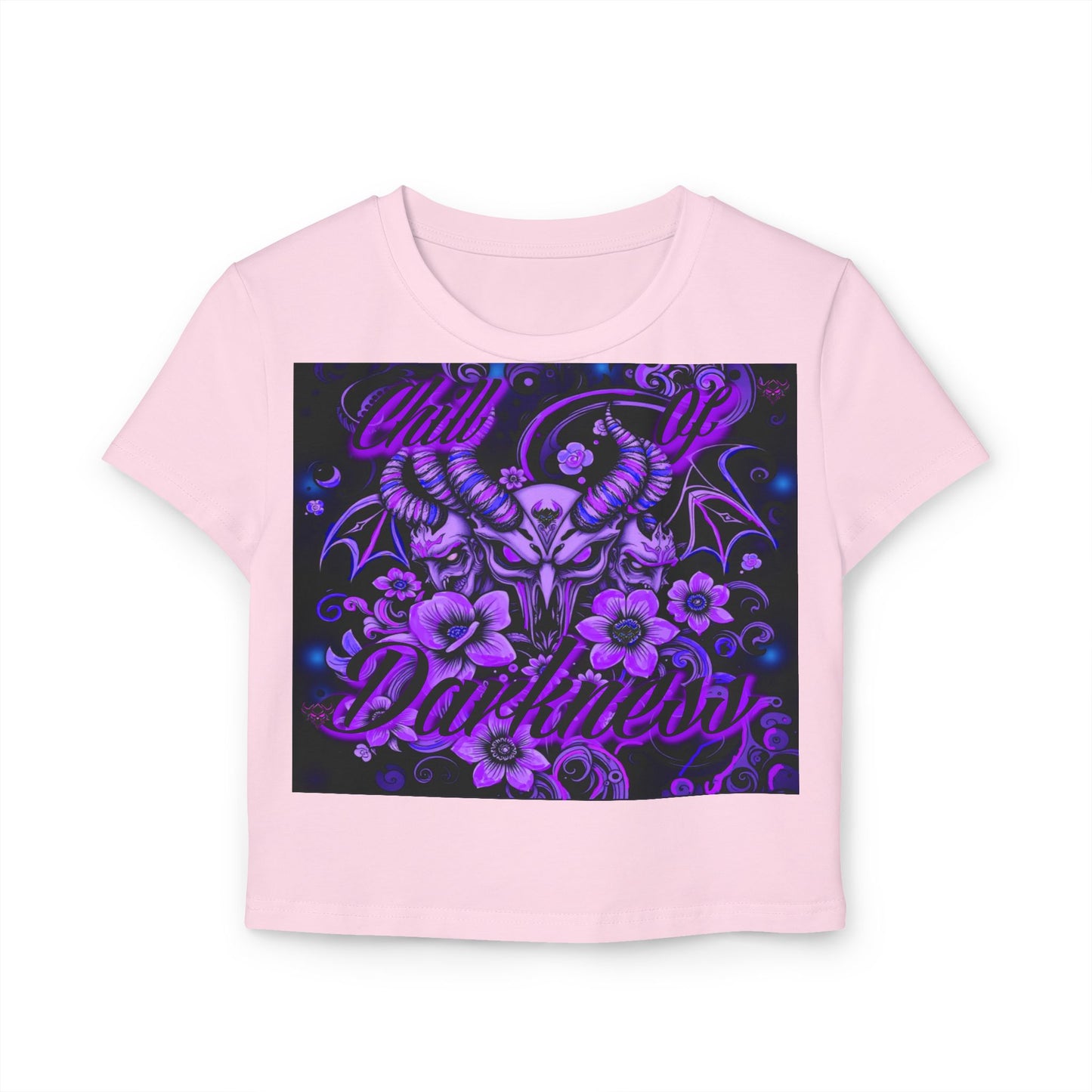 "Chill in Darkness" Women's Baby Tee - Edgy Floral Graphic Tee