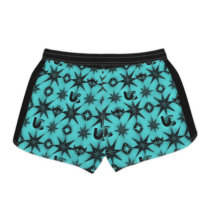 Turquoise Ungodly Apparel Logo Starburst Pattern Women's Casual Shorts — AOP Athletic Beachwear
