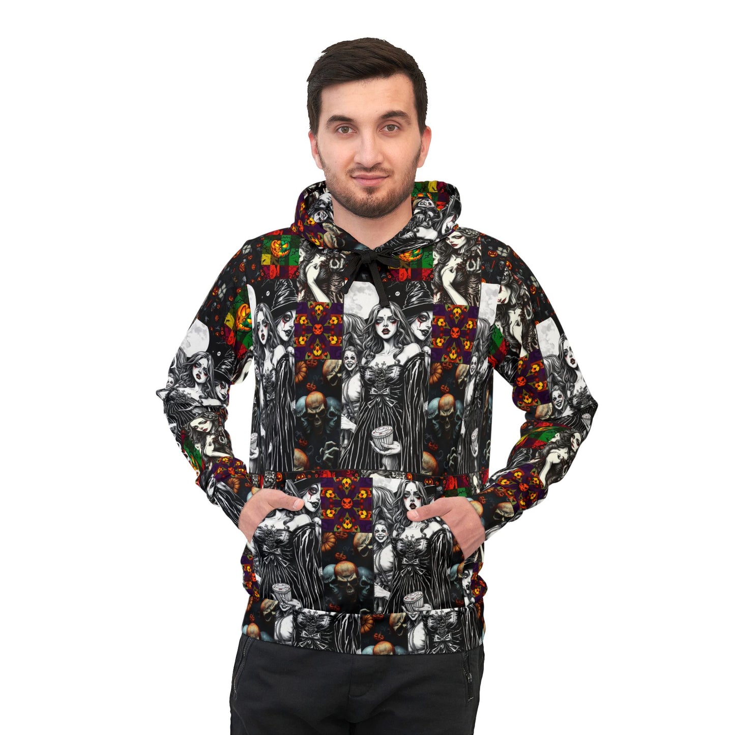 Gothic Vintage Athletic Hoodie, Spooky Fashion, Halloween Wear, Gothic Style, Unique Design, Cozy Hooded Sweatshirt