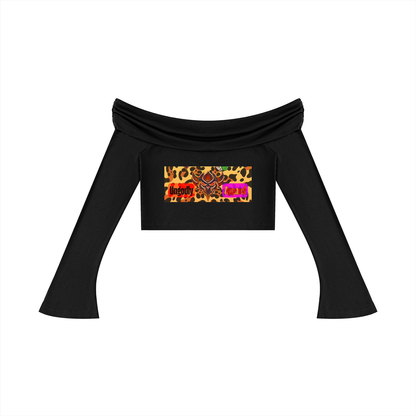 "Ungodly Apparel Leopard" Women's Off-the-Shoulder Bell Sleeve Crop T-Shirt