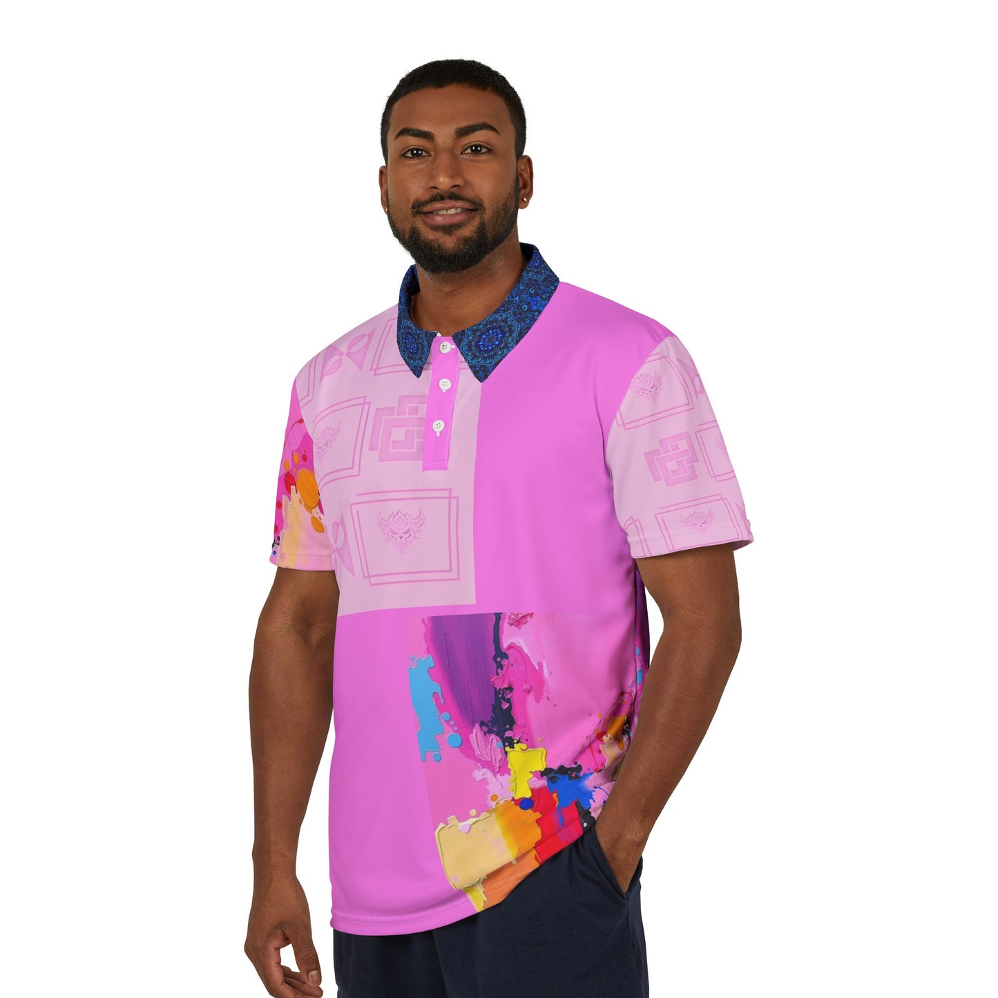 Pink Abstract Art Polo Shirt — Colorful Splash Graphic Polo