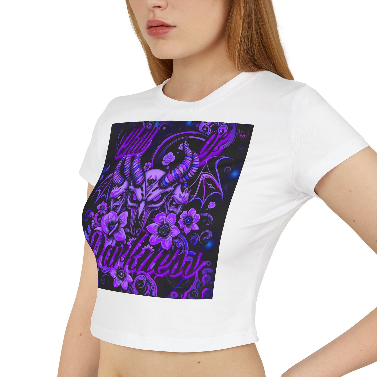 "Chill in Darkness" Women's Baby Tee - Edgy Floral Graphic Tee