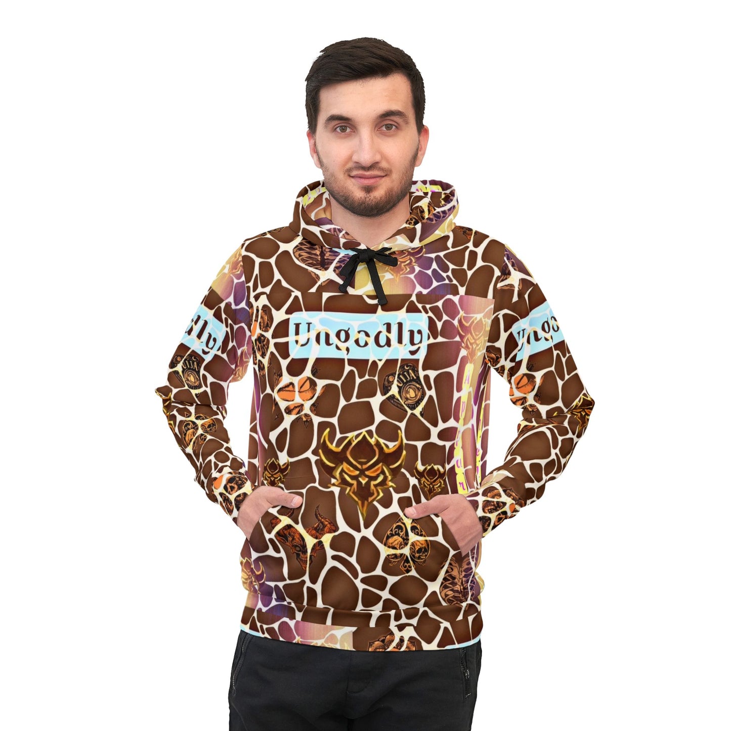 "Ungodly Giraffe" Wildlife Print Athletic Hoodie for Nature Lovers