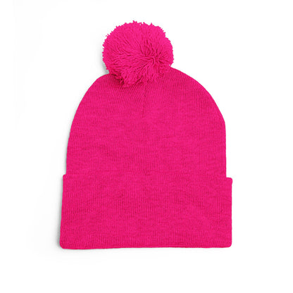 Blue and Gray Pom-Pom Knit Cap with Embroidered “UN” Design