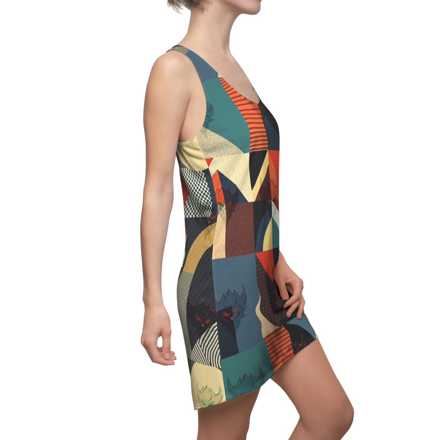 Geometric Retro Patchwork Racerback Dress — Vintage Midcentury Print