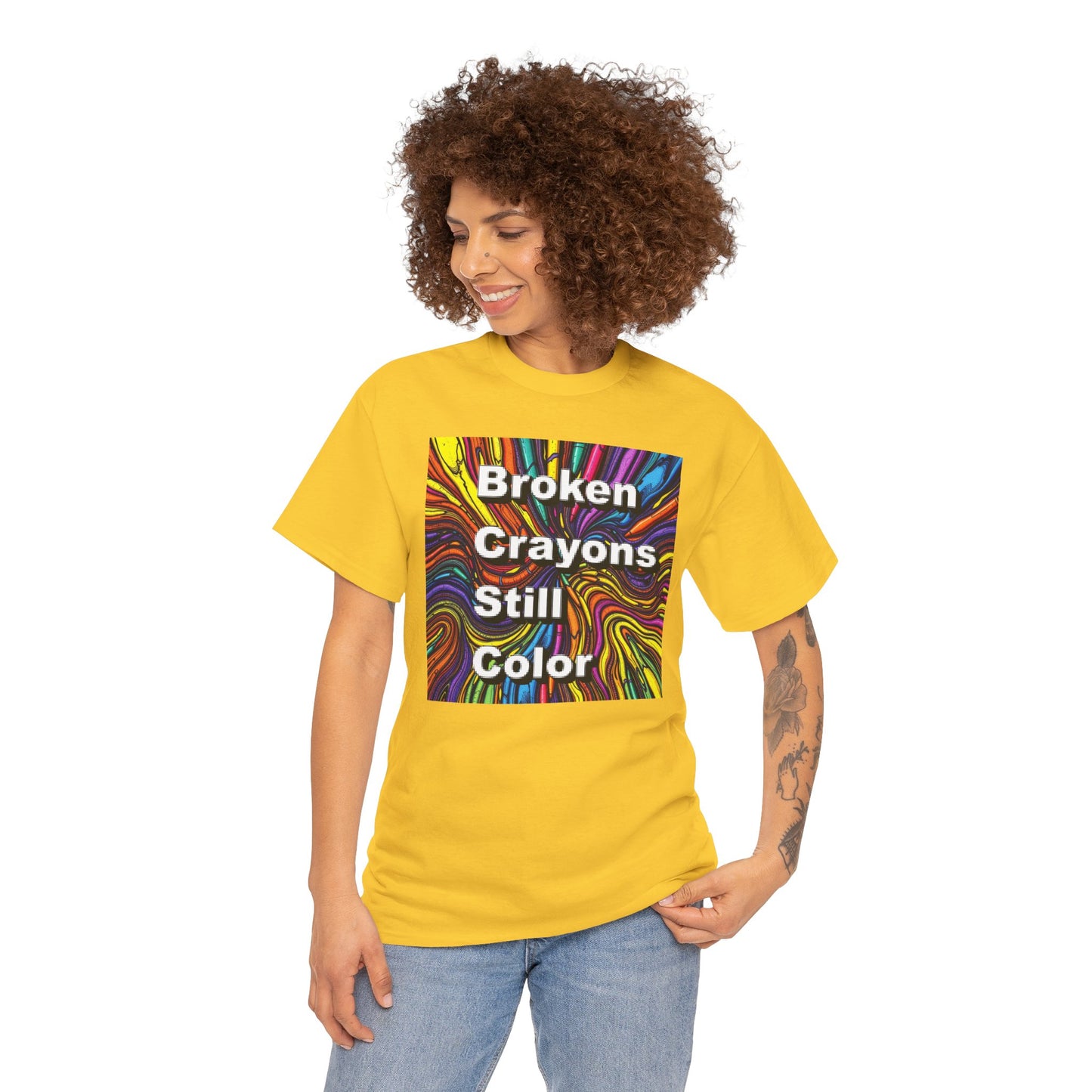 Inspirational Unisex Heavy Cotton Tee - 'Broken Crayons Still Color'