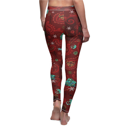 Holiday Paisley Leggings — Festive Red Christmas Patterned Women's Leggings