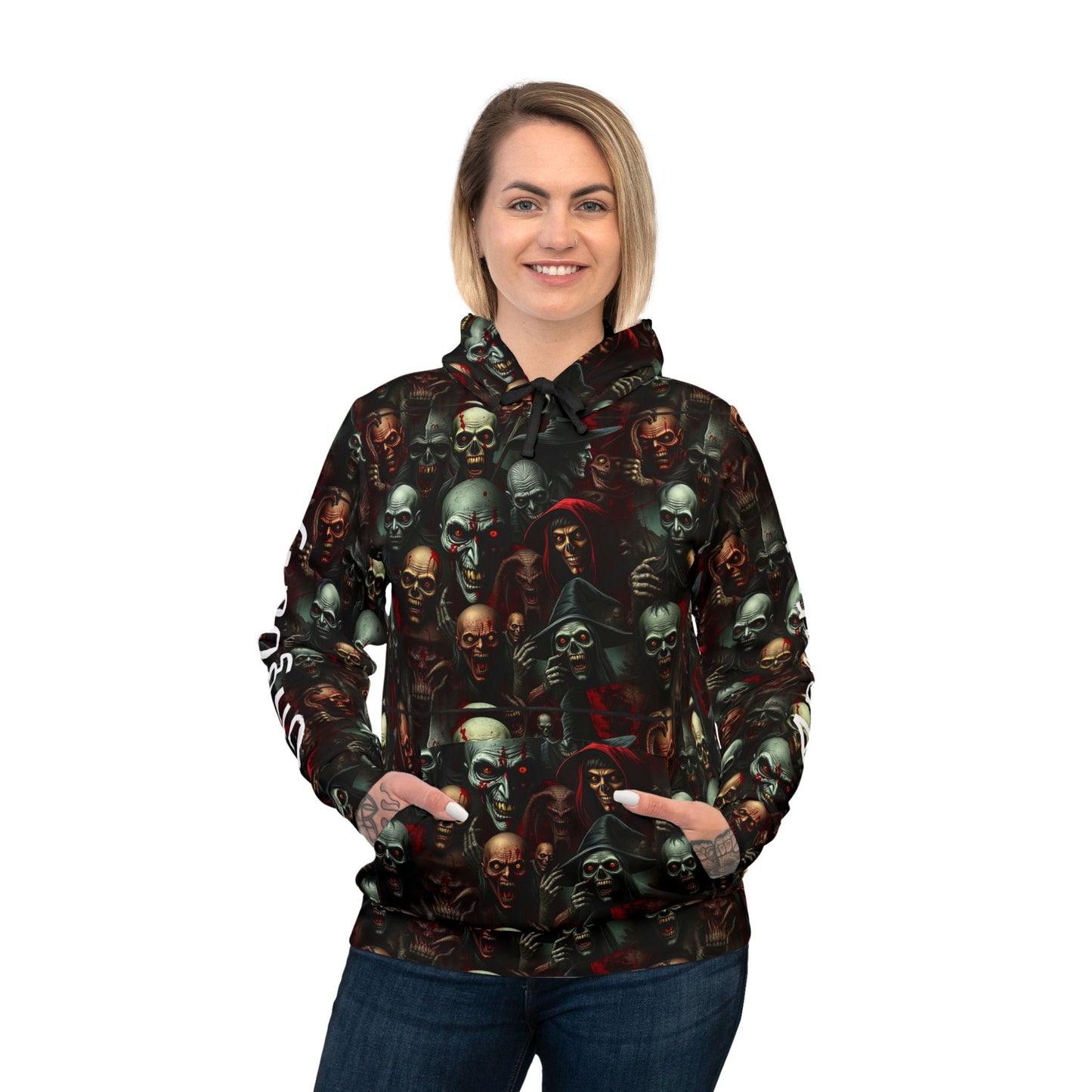 Gothic Skull Hoodie, Edgy Athletic Sweatshirt, Unisex Streetwear, Trendy Graphic Pullover, Festival Style Clothing, Unique Gift Idea