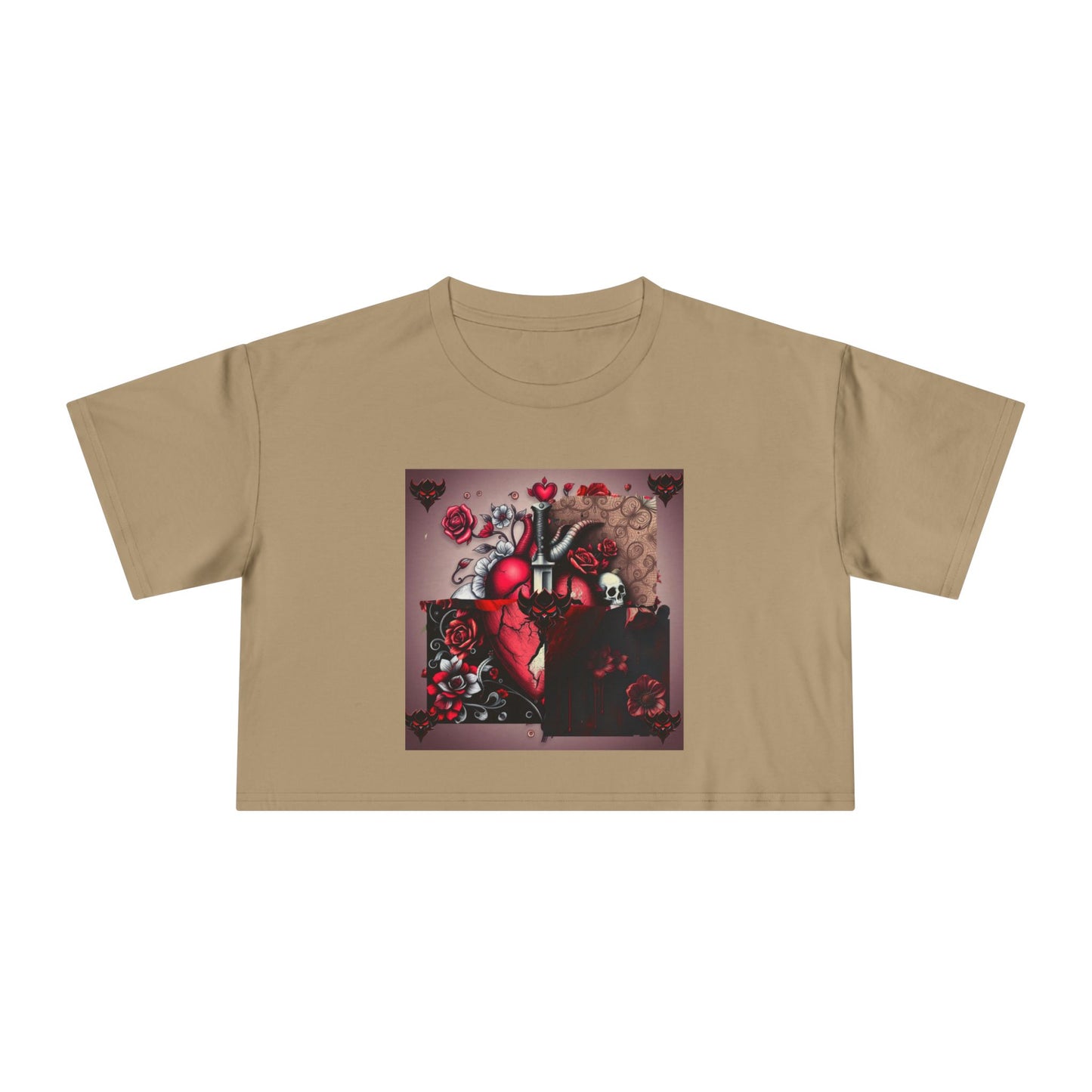 "Tangled Hearts" Bold Heart Floral Women's Crop Tee | Unique Graphic Tee for Casual Style