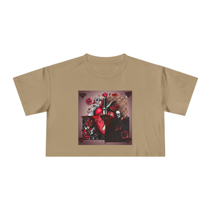 "Tangled Hearts" Bold Heart Floral Women's Crop Tee | Unique Graphic Tee for Casual Style