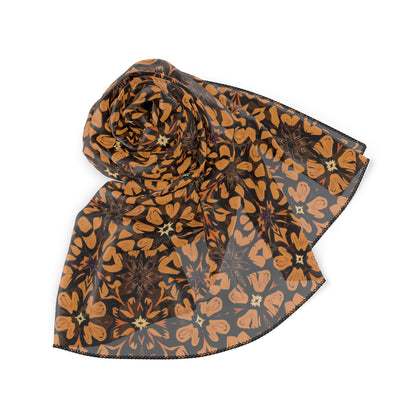 Geometric Tile Pattern Polyester Scarf — Warm Brown Floral Motif