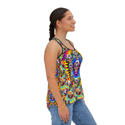 "Psycho Killer Clown" Colorful Women’s Tank Top with Skull Design, Vibrant Summer Top, Festival Wear, Casual Tee, Boho Chic Apparel