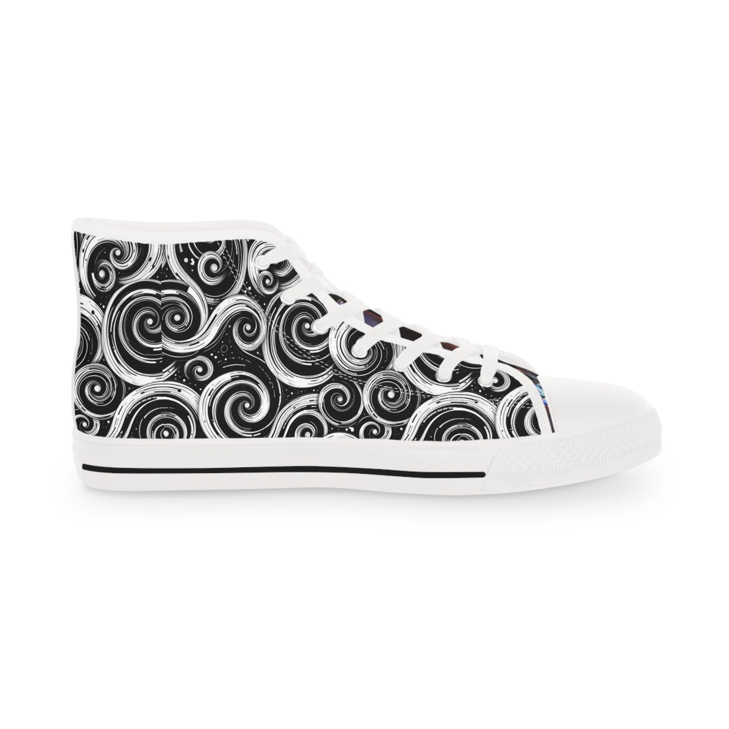 High-Top Sneakers — Black & White Swirl Pattern with Green Ungodly Apparel Logo Accent