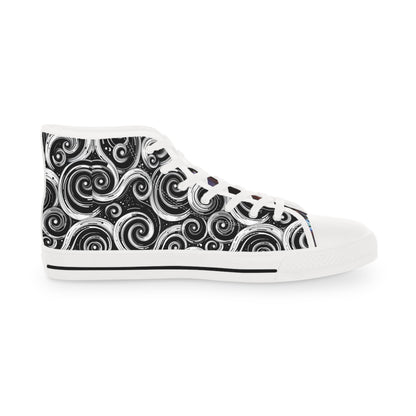 High-Top Sneakers — Black & White Swirl Pattern with Green Ungodly Apparel Logo Accent