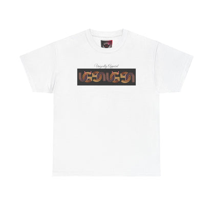 Retro Ungodly Apparel Flame Script Tee — Brown UG Link Pattern Graphic T-Shirt