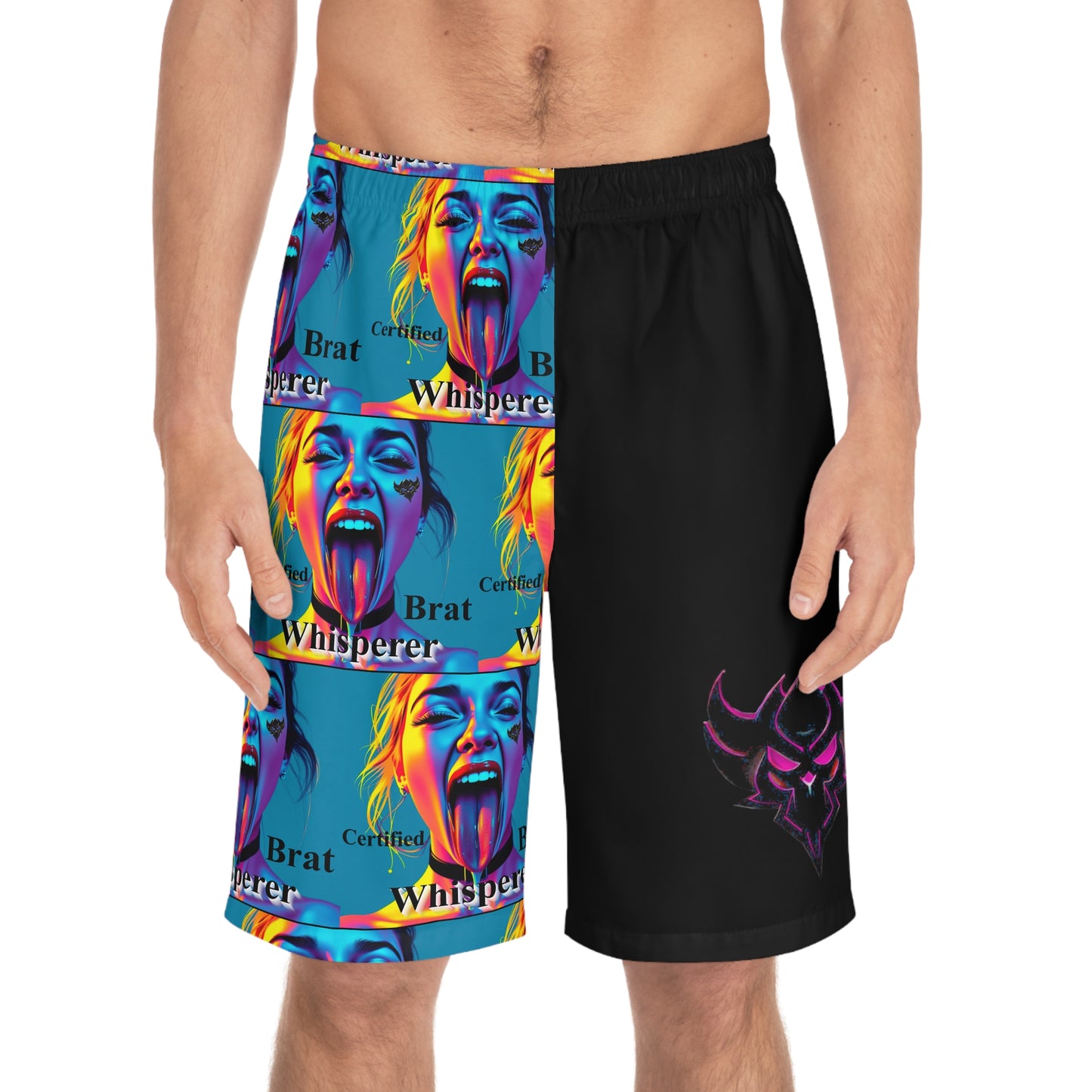 "Certified Brat Whisperer/Untameable" Trendy Graphic Board Shorts for Men, Colorful Beachwear, Perfect for Summer, Pool Parties, and Casual Days